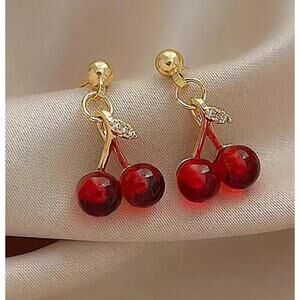 NEW Cherry Stud Earrings, Cute Red Fruit Dangle Earrings, Cherry Jewelry